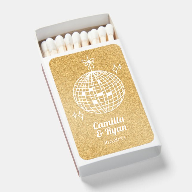 Gold Glitter Disco Wedding Favor Personalized Matchboxes (Front Open)
