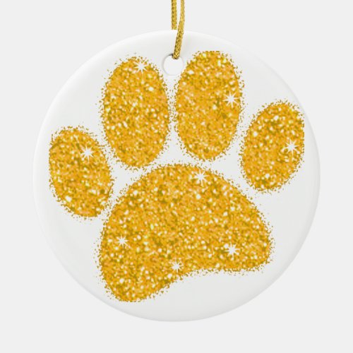 Gold Glitter Dog Pawprint Ceramic Ornament