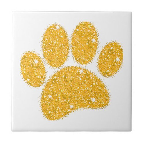 Gold Glitter Dog Pawprint Ceramic Tile
