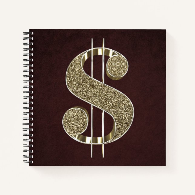 Gold Glitter Dollar Sign Notebook (Front)
