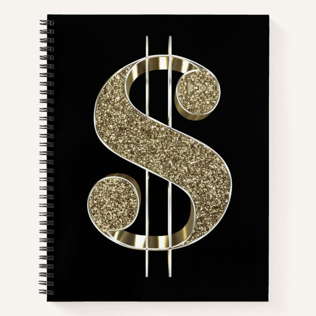 Gold Glitter Dollar Sign Notebook (Front)