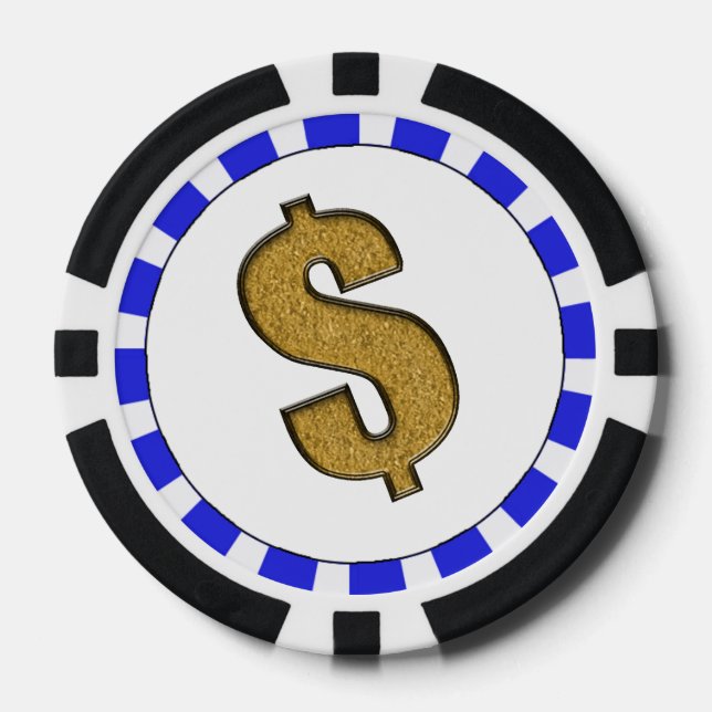 Gold Glitter $ Dollar Sign Striped Border Poker Chips (Front)