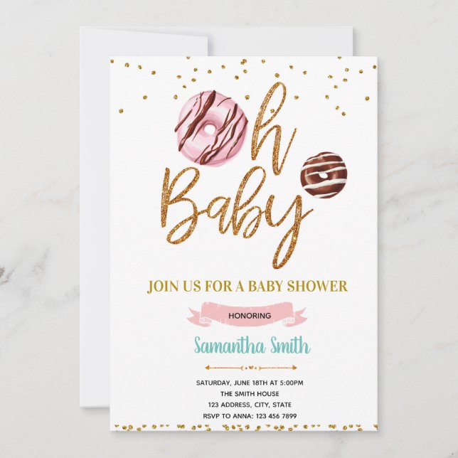 Gold glitter donut baby shower invitation (Front)