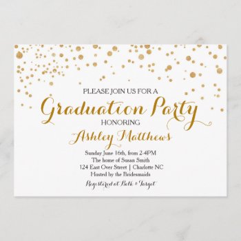 Gold Glitter Dots Graduation Party Invitation by MakinMemoriesonPaper at Zazzle