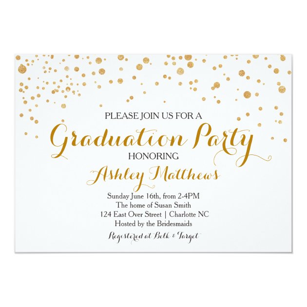 Gold Glitter Dots Graduation Party Invitation