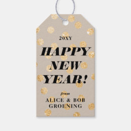 Gold Glitter Dots Modern Customized Happy New Year Gift Tags