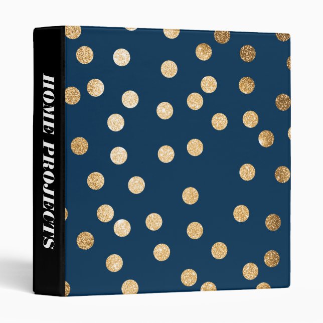 Gold Glitter Dots on Navy Blue Binder (Front/Spine)
