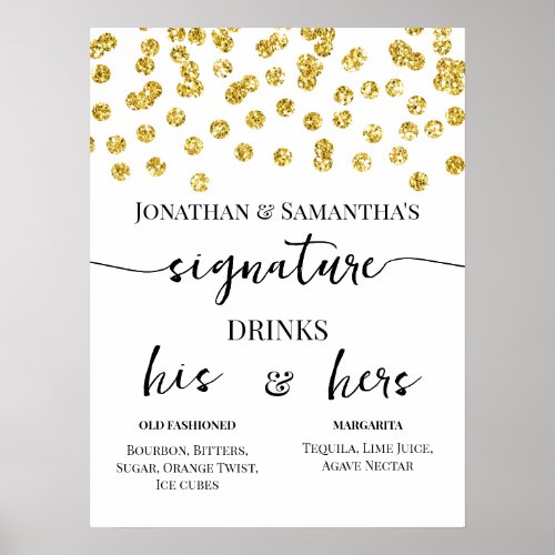 Gold Glitter Dots Signature Drinks Wedding Poster