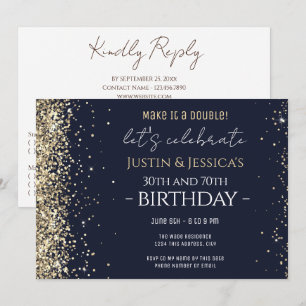 Gold Glitter Double Birthday Party with RSVP Invitation