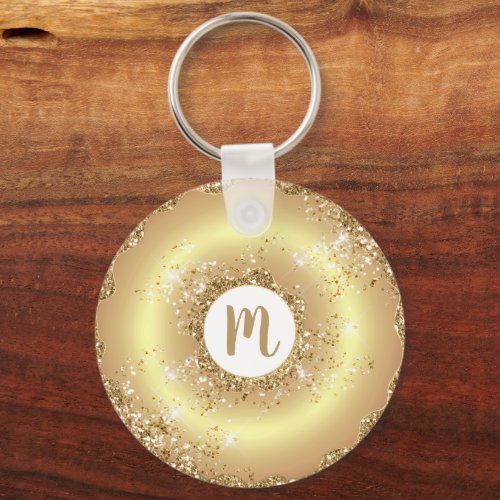 Gold glitter doughnut monogram script girly luxury keychain