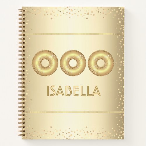 Gold glitter doughnuts bold modern girly fun name notebook