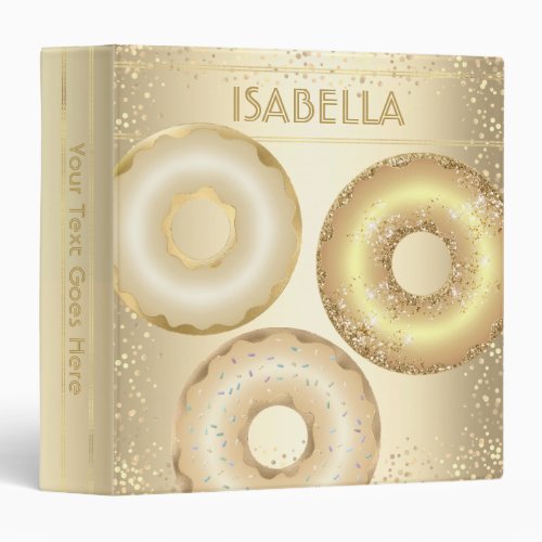 Gold glitter doughnuts bold modern glam girly name 3 ring binder