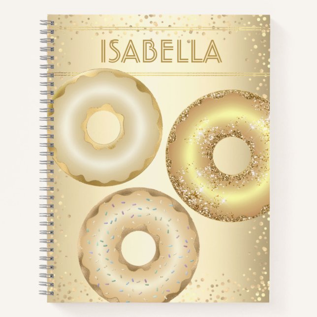 Gold glitter doughnuts name modern glam girly notebook (Front)