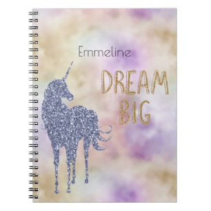 Gold Glitter Dream Big Unicorn Personalized Notebook