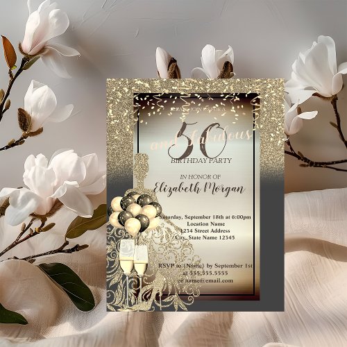 Gold Glitter DressBallons50th Birthday Party Invitation