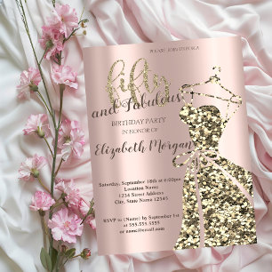 Gold Glitter Dress, Rose Gold 50th Birthday Party Invitation