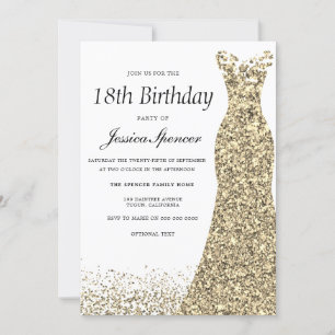 Gold Glitter Dress Womans 18th Birthday Party Invitation