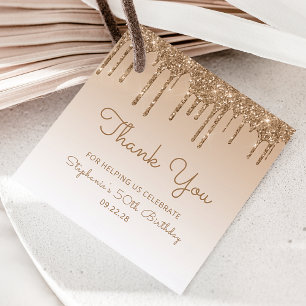 Gold Glitter Drip 50th Birthday Party Favor Tags