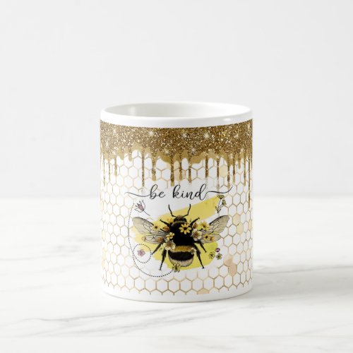 Gold Glitter Drip Bee Kind Coffee Mug