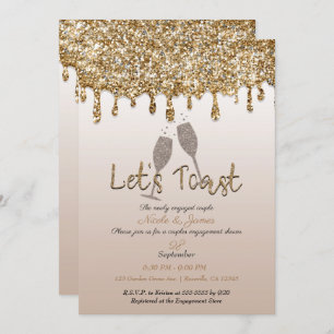 Gold Glitter Drip Glam Brunch Engagement Shower Invitation