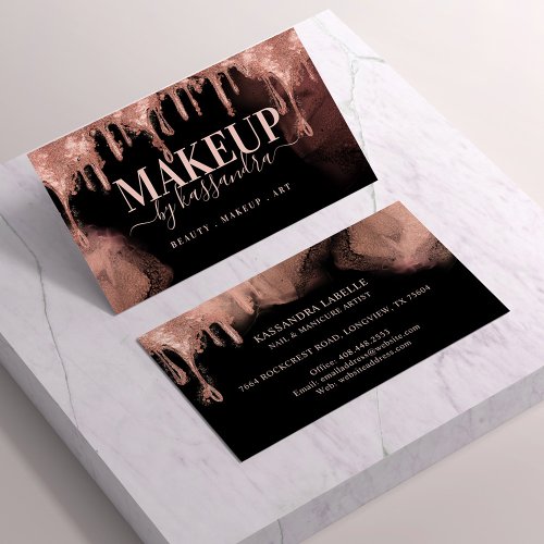 Gold Glitter Drip Glam Makeup By Salon Black Business Card