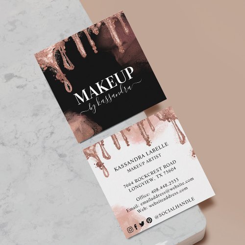 Gold Glitter Drip Glam Makeup By Salon Black Square Business Card