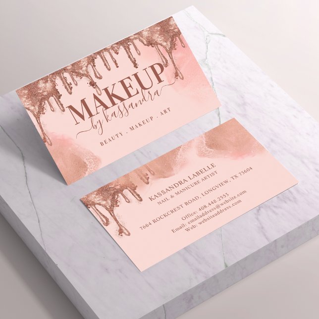 Gold Glitter Drip Glam Makeup Makes By Salon Pink Business Card