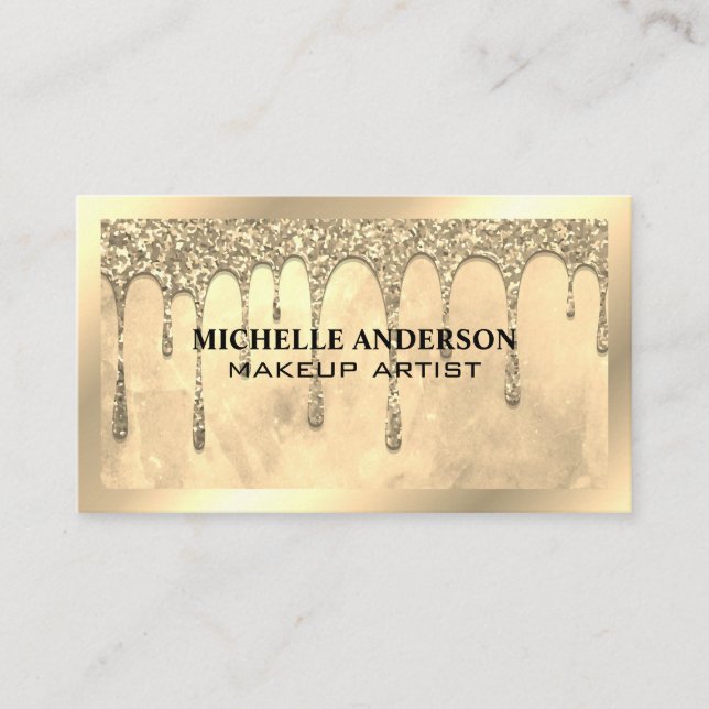 Gold Glitter Drip | Golden Border Loyalty Card (Front)