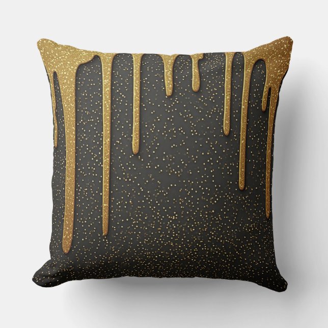 Gold Glitter Drip Luxury Sparkling Particles Throw Pillow (Front)