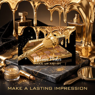 Gold Glitter Drip Makeup Brush & Eyeshadow Business Card