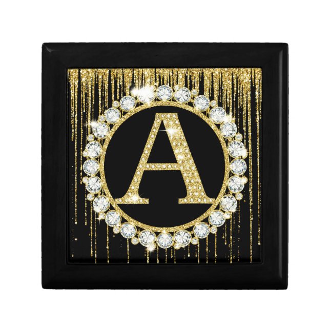 Gold Glitter Drip Monogram A Personal Initial Gift Box (Front)