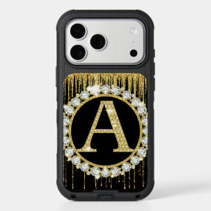 Gold Glitter Drip Monogram A Personal Initial iPhone 17 Pro Max Case