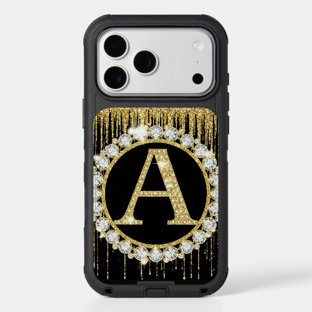Gold Glitter Drip Monogram A Personal Initial Otterbox iPhone Case (Back)