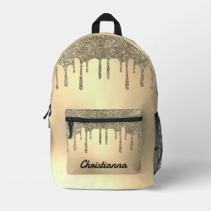 Gold Glitter Drip Printed Backpack