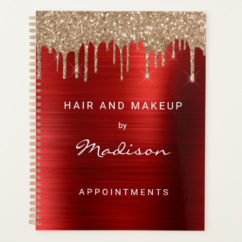 Gold Glitter Drip Red Brushed Metallic Appointment Planner