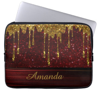 Gold Glitter Drip Red Sparkle Electronics Bag