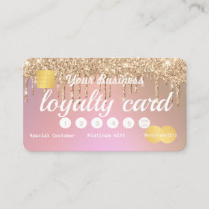 Gold Glitter Drip Rose Pink Loyalty Credit Business Card