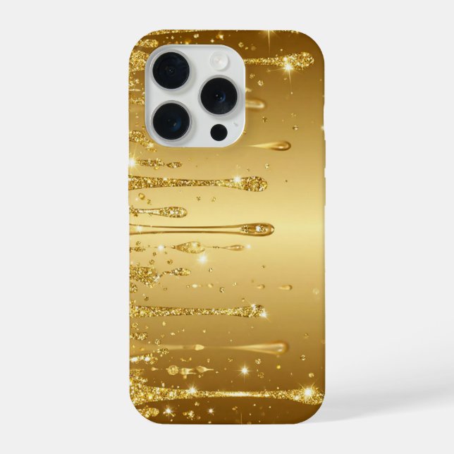 Gold Glitter Drip sparkly feminine aesthetic gift iPhone Case (Back)