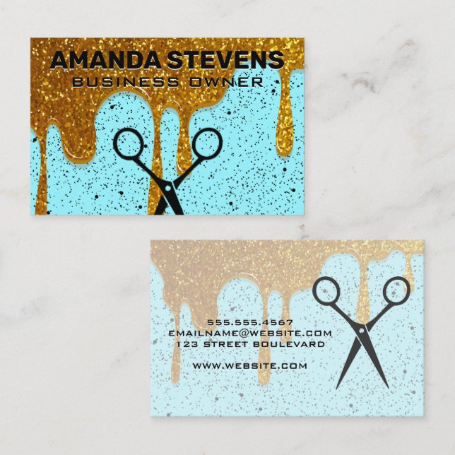 Gold Glitter Drip | Speckled Background Business Card (Front/Back)