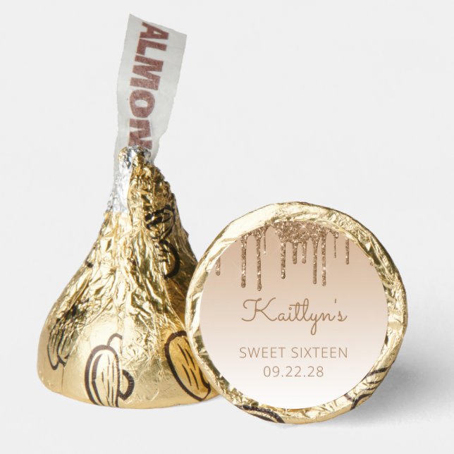 Gold Glitter Drip Sweet 16 Party Hershey®'s Kisses® (Front)