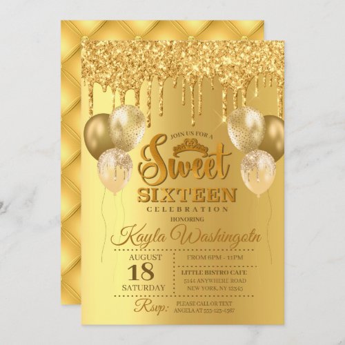 Gold Glitter Drip Sweet Sixteen Birthday Invitatio Invitation