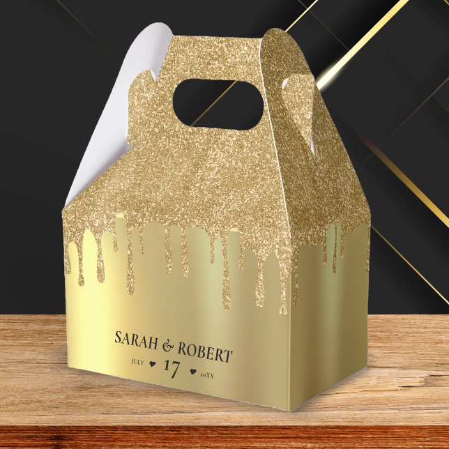 Gold Glitter Drip Wedding Favor Boxes (Creator Uploaded)