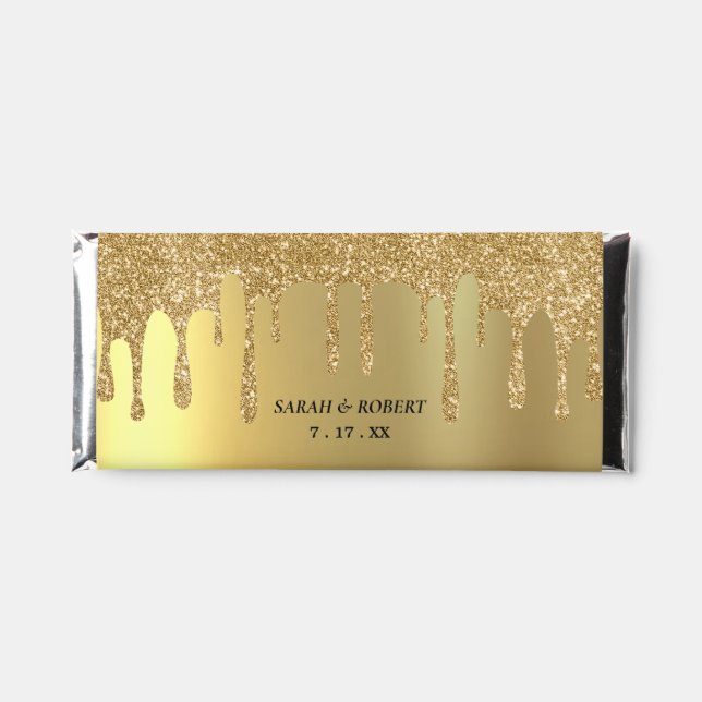 Gold Glitter Drip Wedding Hershey Bar Favors (Front)