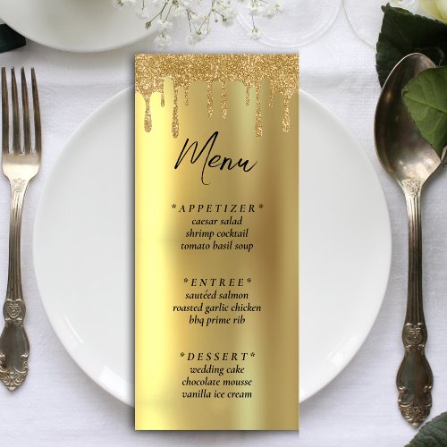 Gold Glitter Drip Wedding Reception Menu