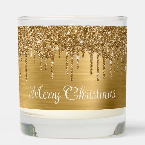 Gold Glitter Drips and Foil Merry Christmas Scented Candle