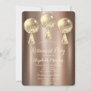Gold Glitter Drips Balloons Brown Retirement Invitation