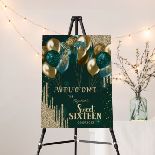  Gold Glitter Drips Balloons Green Sweet 16 Foam Board