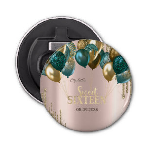 Gold Glitter Drips Balloons Rose Gold Sweet 16 Bottle Opener