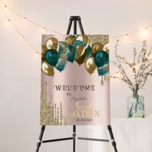 Gold Glitter Drips Balloons Rose Gold Sweet 16 Foam Board