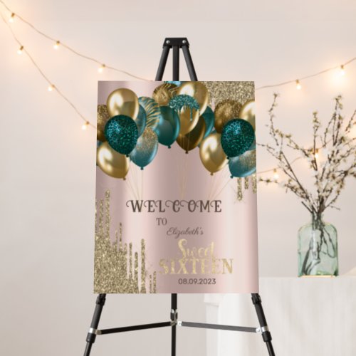  Gold Glitter Drips Balloons Rose Gold Sweet 16 Foam Board